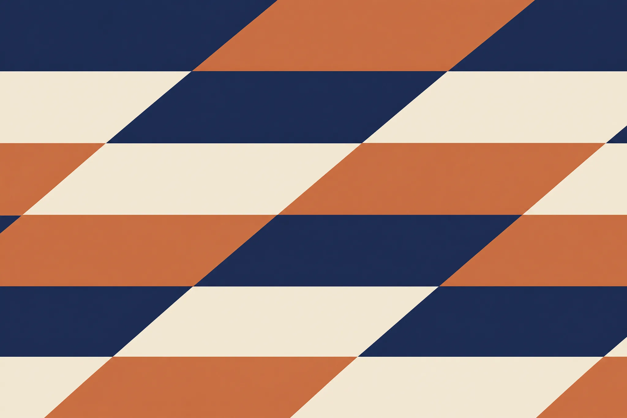 The Block Split pattern laid flat: large solid rectangular colour blocks cut through by one continuous diagonal line at 27 degrees, three flat colours, hard geometric edges