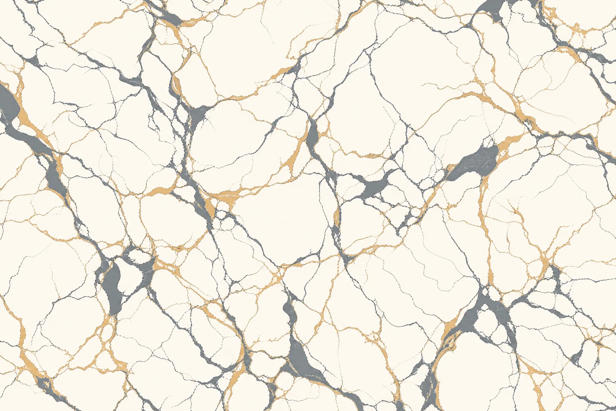 The Faux Marble pattern laid flat: marble stone veining drawn by hand with branching veins following natural fracture logic, flat print illustration not a photograph of stone, three colours