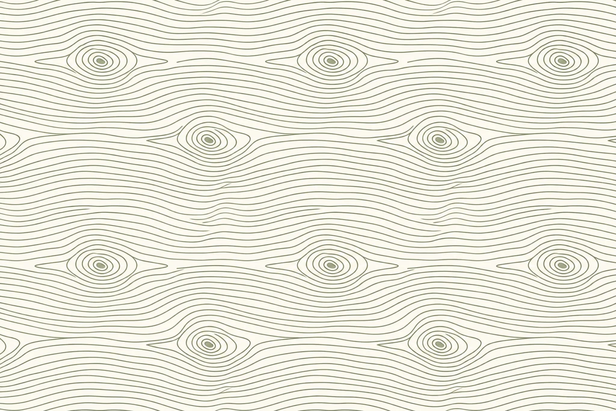 The Faux Grain pattern laid flat: wood grain growth rings drawn as a flat line study with one knot per repeat where the rings bend around it, printed illustration not a photograph of wood, two colours