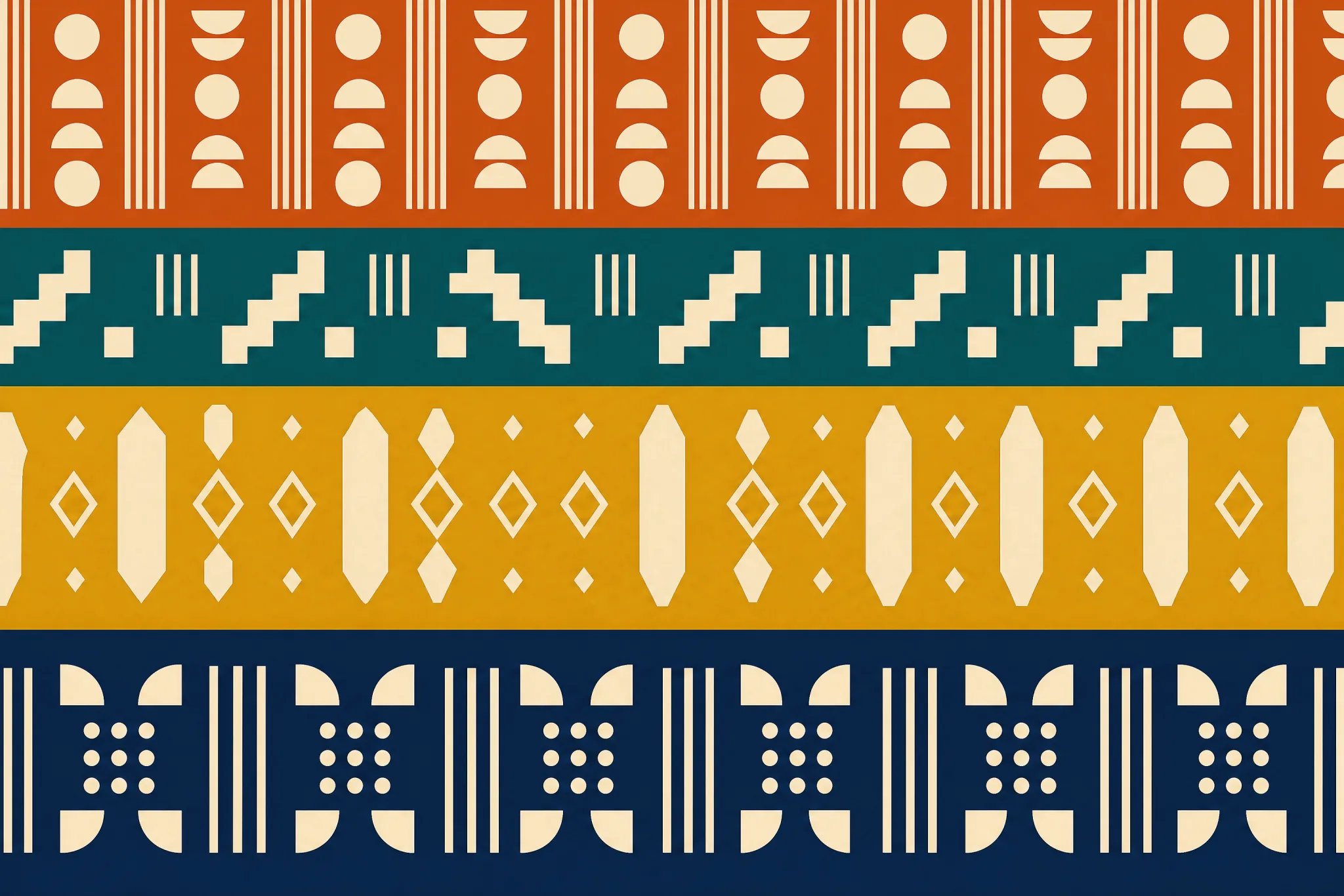The Two-Tone Premium pattern laid flat: four horizontal solid colour zones divided by three hard straight boundaries at uneven intervals, four flat colours, no gradient anywhere